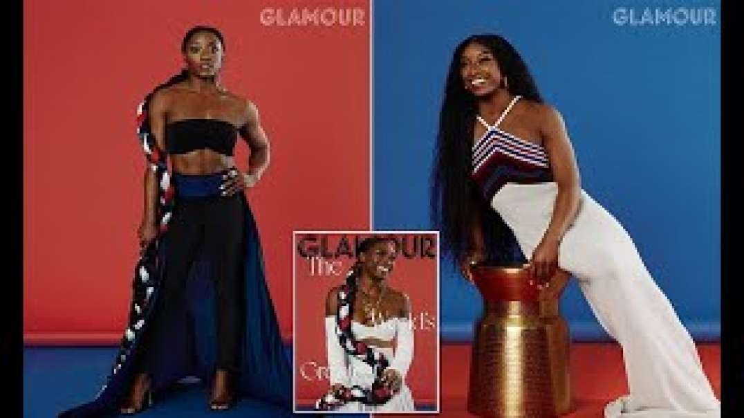 Olympic gymnast Simone Biles stuns in red  white  and blue on the cover of Glamour
