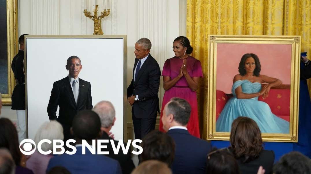 Barack and Michelle Obama give remarks after official portraits unveiled at White House ceremony